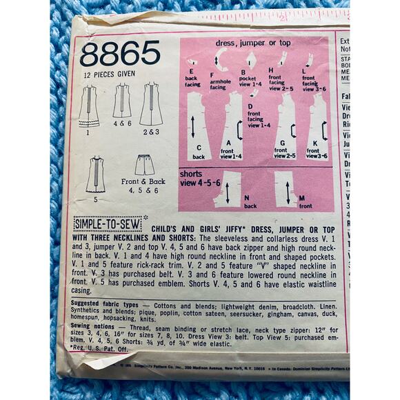 Simplicity 8865 kids top pants shorts dress - Picture 4 of 5